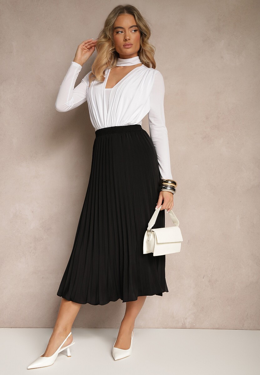 Czarna Spódnica z Wiskozą Ozdobiona Plisami Aklinea
