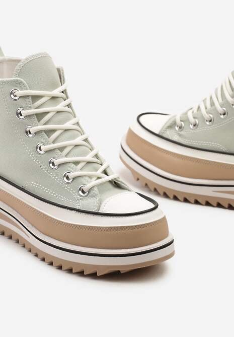 Jasnozielone Trampki na Wysokiej Platformie z Cholewką za Kostkę Anlitela