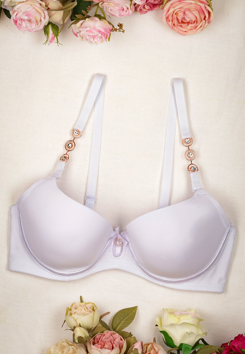 Biały Biustonosz Full Cup z Metalowymi Ozdobami Fivie