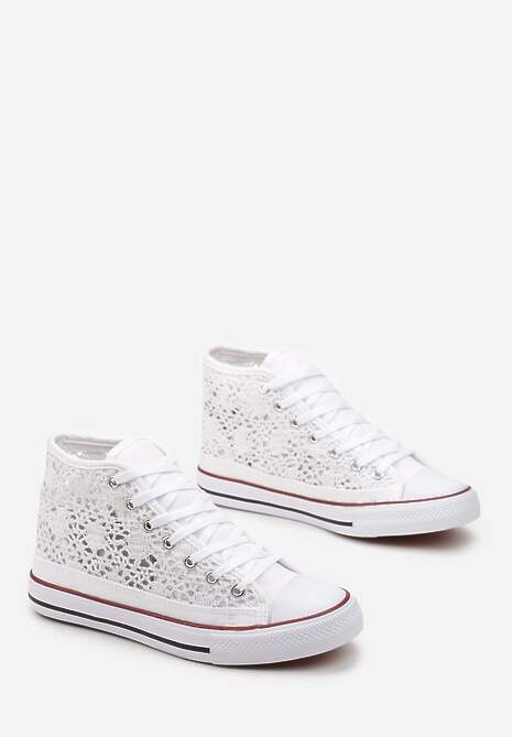 Białe Sznurowane Trampki Ozdobione Ażurowym Wzorem Bokra
