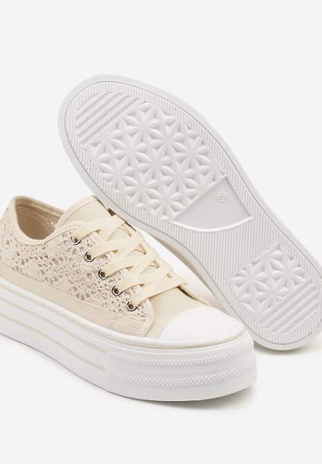 Beżowe Ażurowe Trampki na Platformie Felenna