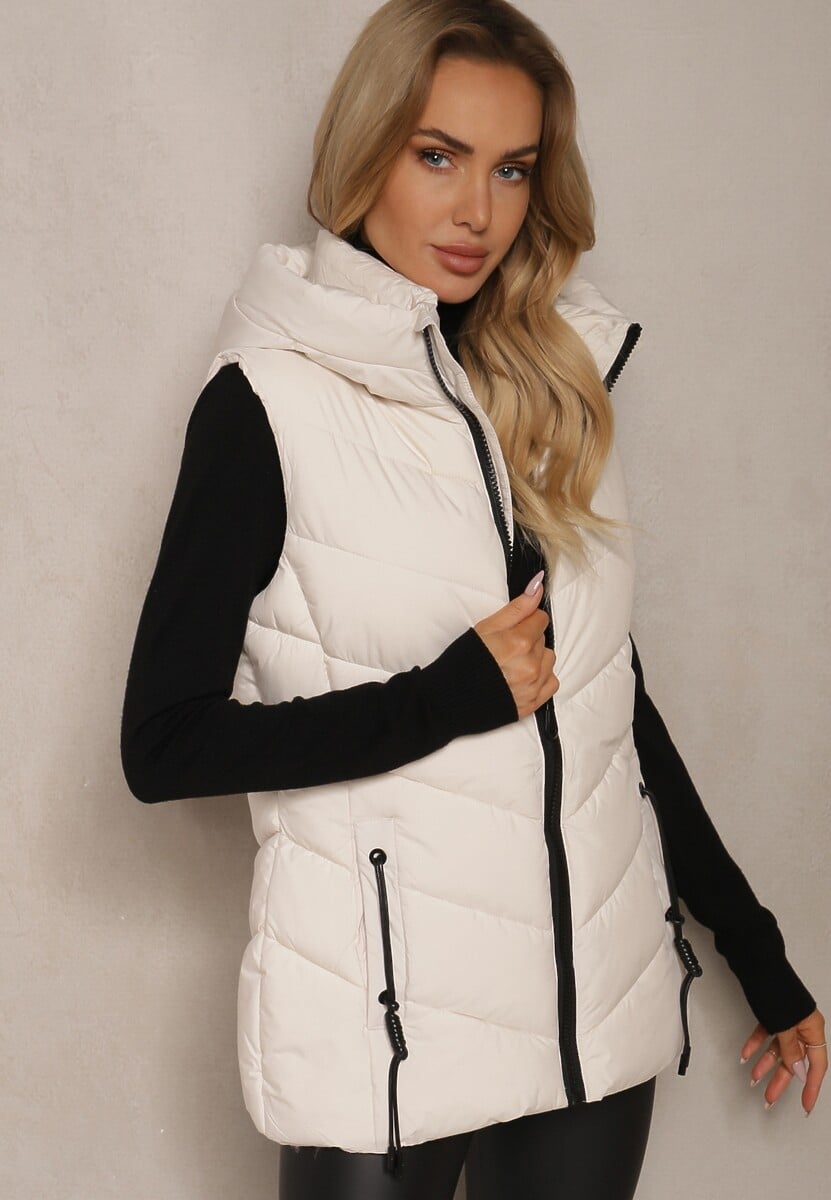 Jasnobeżowa Pikowana Kamizelka z Kapturem Edrinna