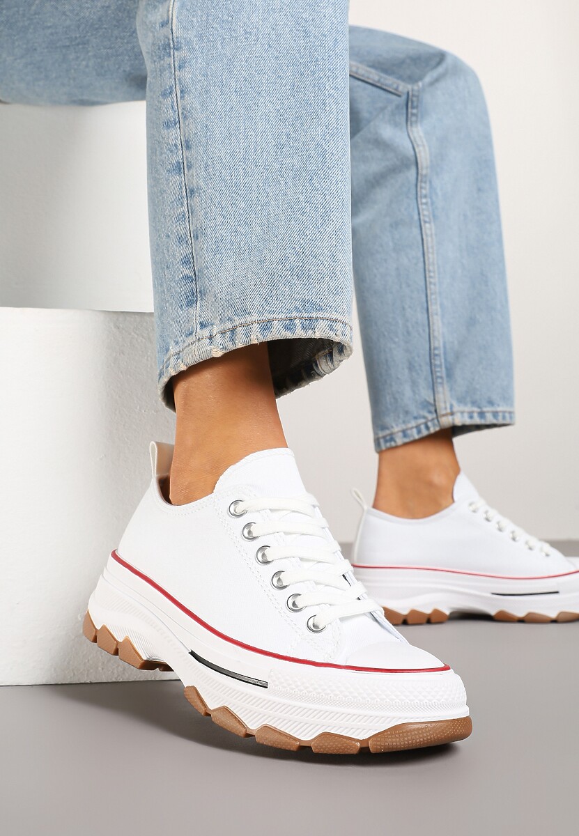 Białe Trampki na Platformie z Niską Cholewką Evalloria