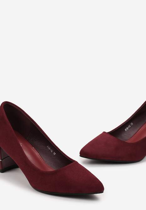 Bordowe Czółenka z Ekozamszu na Słupku z Metaliczną Lamówką Amolna