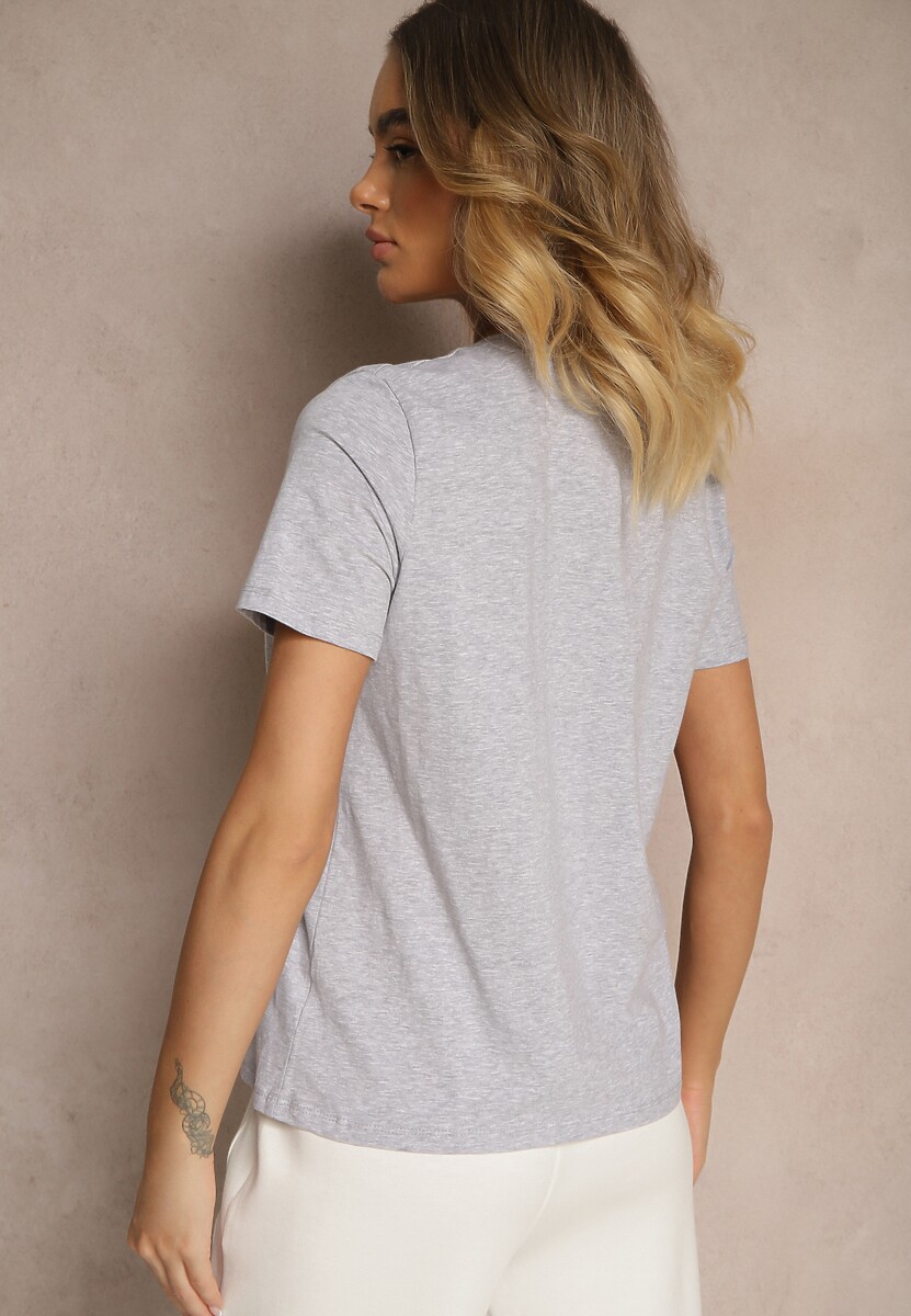 Szary T-shirt z Bawełny z Dekoltem w Serek Nindriela