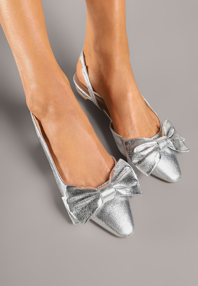 Srebrne Sandały Bez Pięty z Kokardą Nolretia