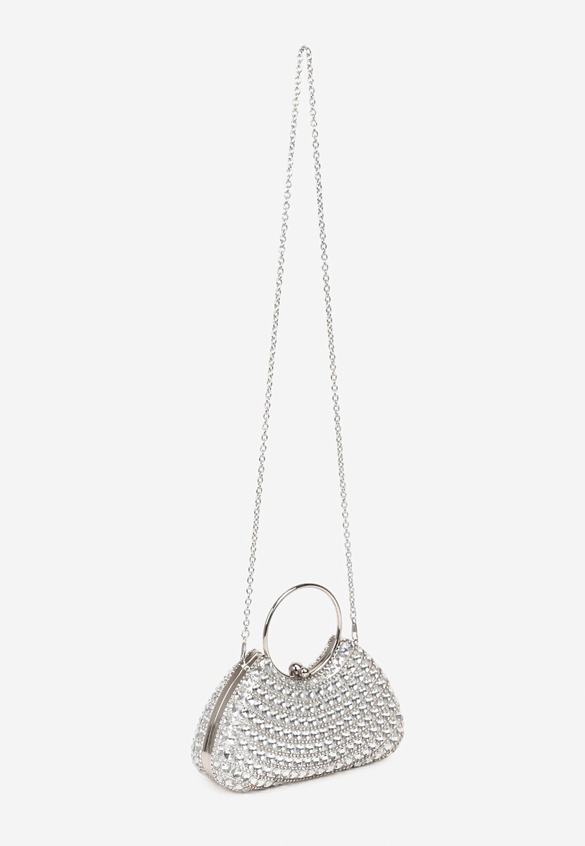 Srebrna Torebka Koktajlowa do Ręki z Cyrkoniami i Okrągłym Uchwytem Siliannis