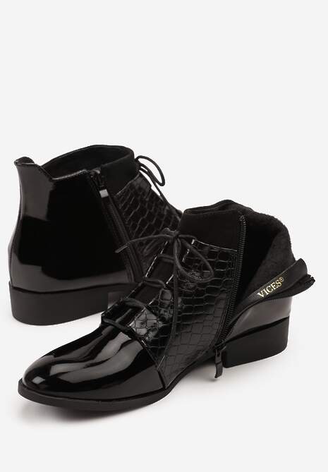 Czarne Eleganckie Botki Vices ze Sznurowaniem Vlerrie