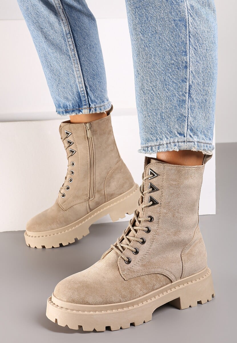 Czarne Sznurowane Botki na Platformie w Stylu Workerów Erisandre