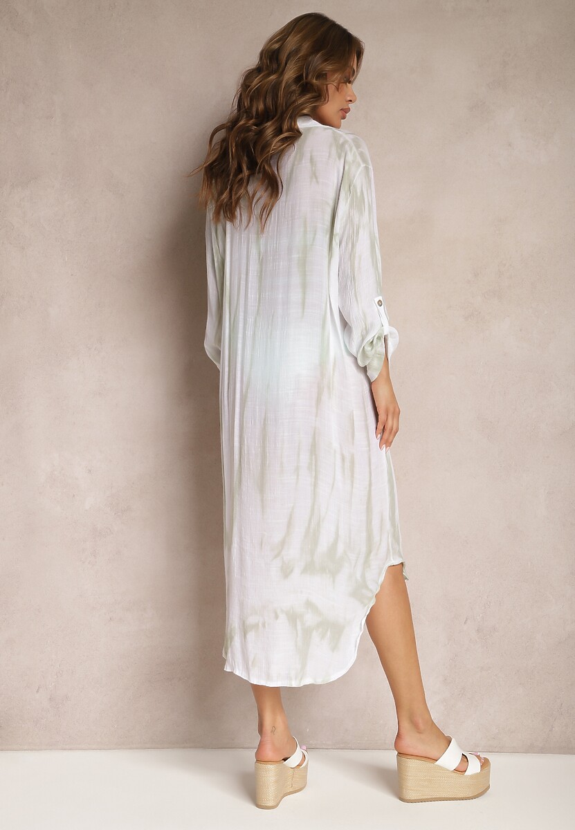 Jasnozielona Oversizowa Sukienka o Koszulowym Fasonie Werosa