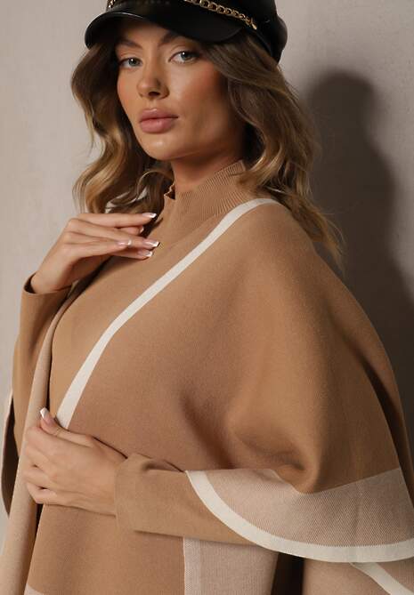 Beżowy Komplet z Dzianiny z Wiskozy Sukienka i Narzutka Ilandriel