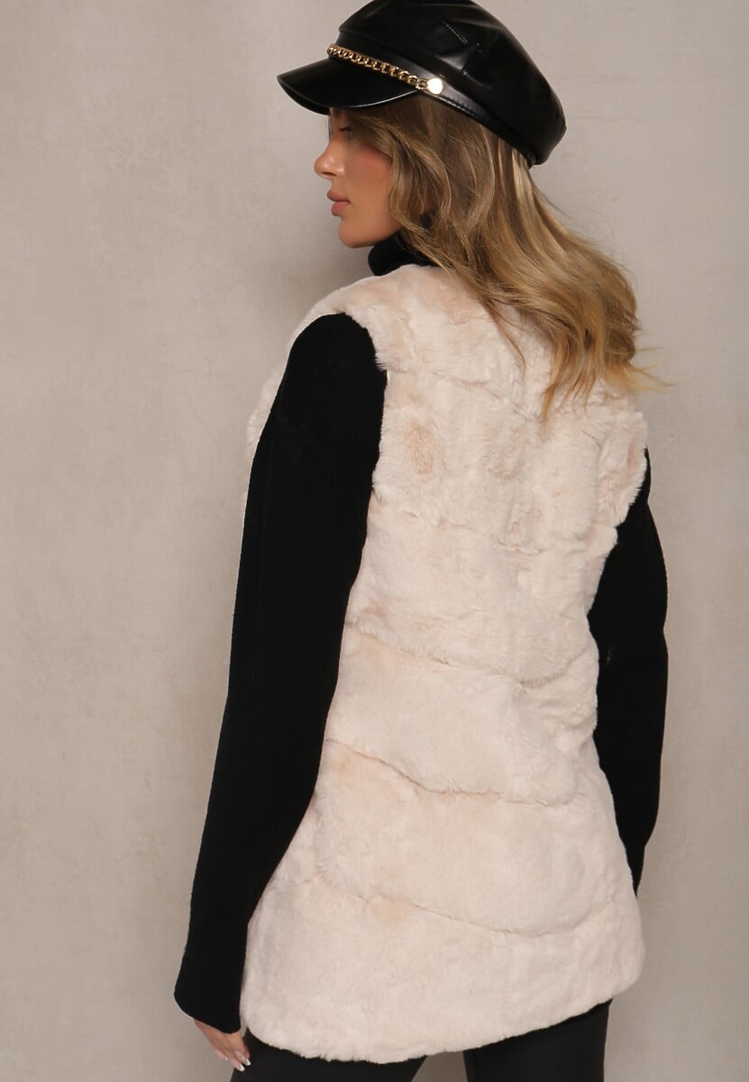 Jasnobeżowa Kamizelka Futerko Auxomene