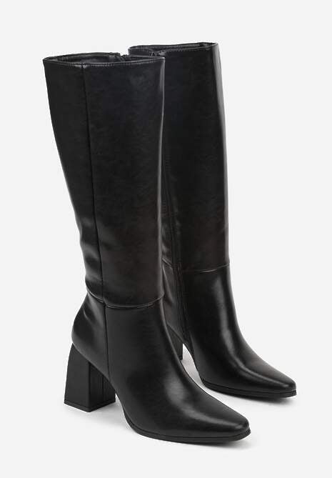 Czarne Skórzane Kozaki VICES do Kolana na Słupku w Eleganckim Stylu Reiandra