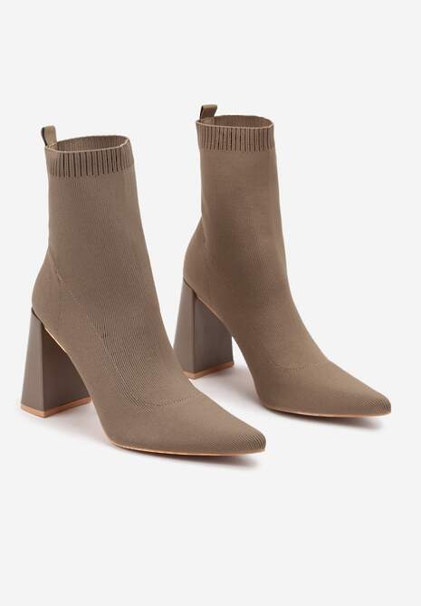 Brązowe Wsuwane Botki na Stożku z Dopasowaną Cholewką Lerinelle