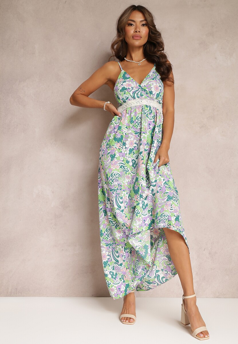Zielona Rozkloszowana Sukienka Maxi na Ramiączkach Blakela