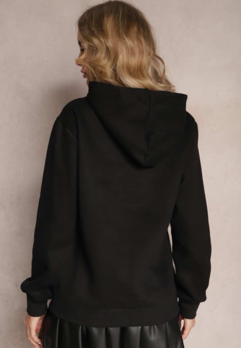 Czarna Dzianinowa Bluza Ocieplana z Nadrukiem Invta