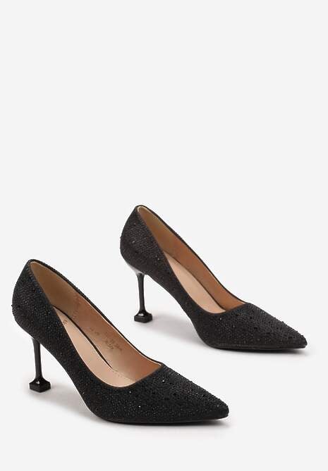 Czarne Szpilki w Cyrkonie ze Szpiczastym Noskiem Fuana