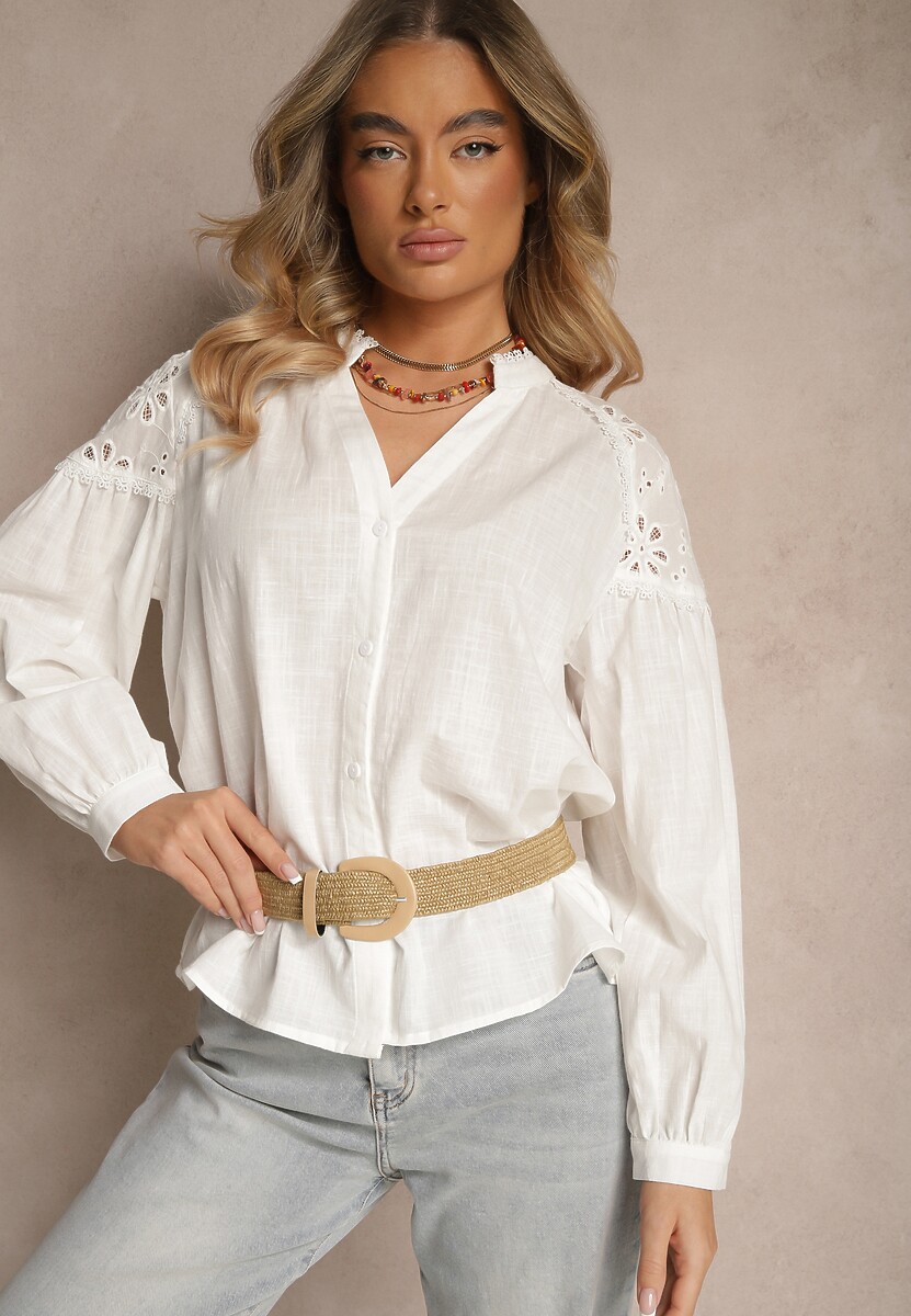 Czarna Koszula z Bawełny Ozdobiona Koronkowymi Wstawkami Erivaris