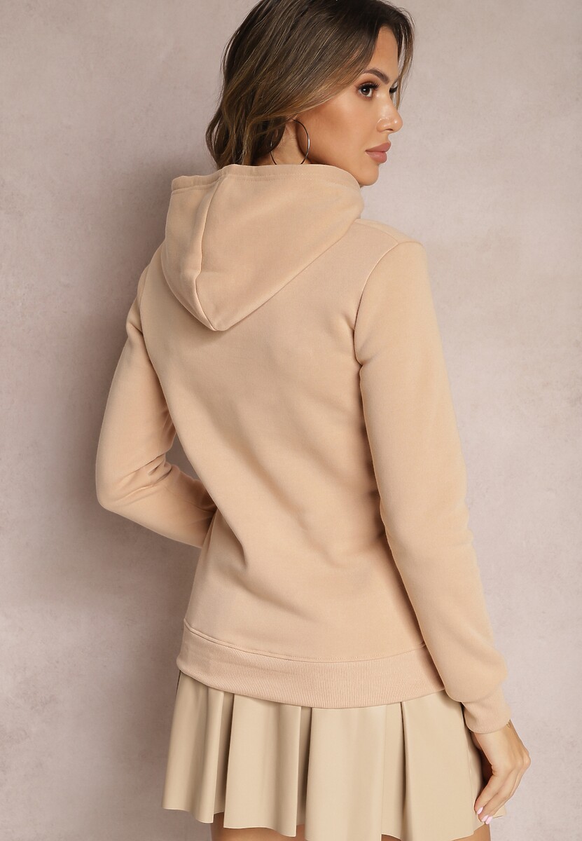 Beżowa Ocieplana Bluza Dzianinowa z Kapturem Ziff