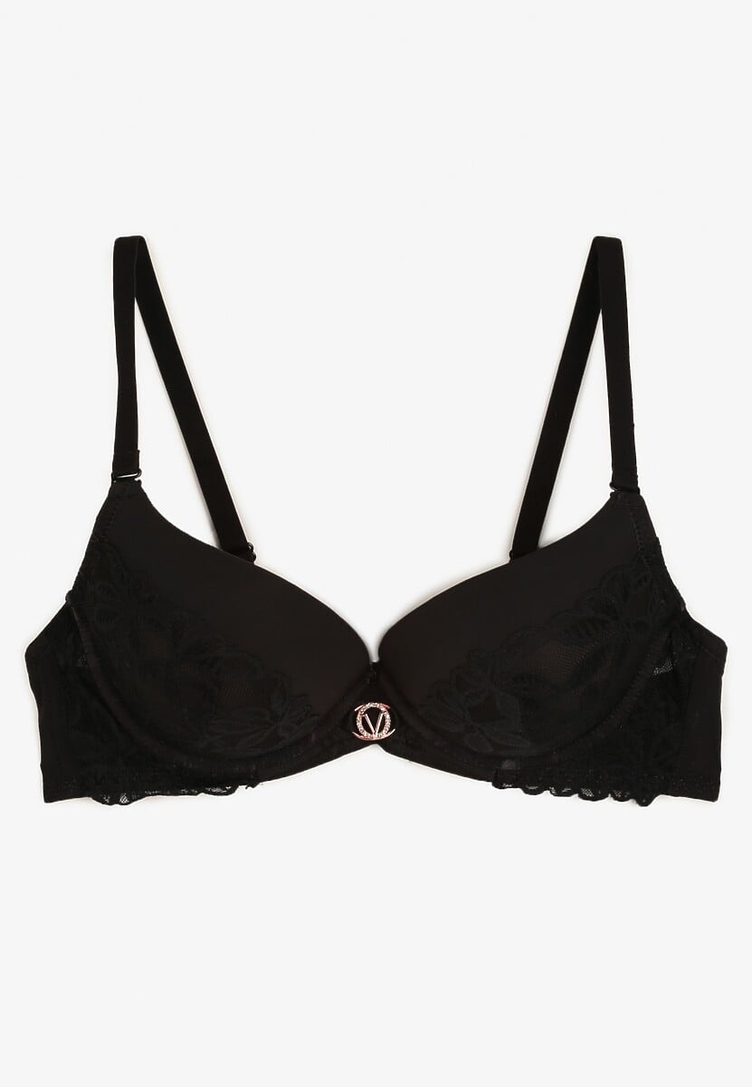 Czarny Biustonosz Miseczka C z Koronkową Wstawką Mailenne