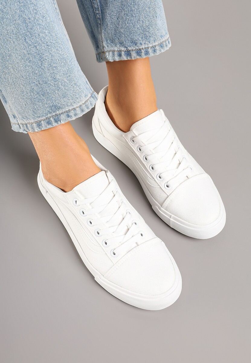 Białe Tenisówki Trampki z Niską Cholewką Ozdobione Geometrycznym Wzorem Wioressa