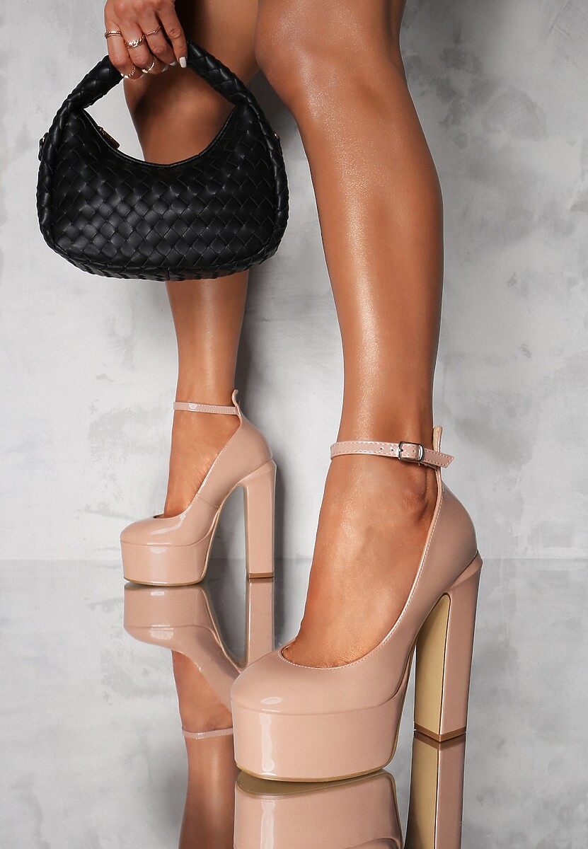 Beżowe lakierowane Czółenka na Wysokim Słupku Valerie