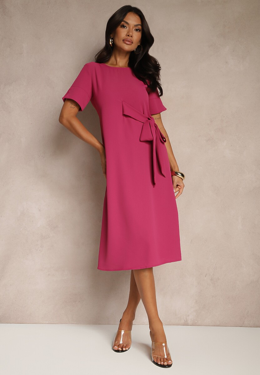 Fioletowa Rozkloszowana Sukienka Vices Zdobiona Wiązaniem Folarenne