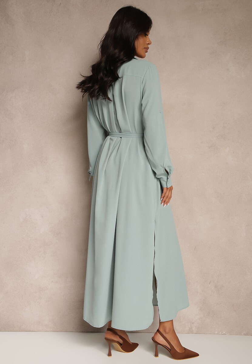 Niebieska Casualowa Sukienka Koszulowa na Guziki z Kieszeniami Jezebel