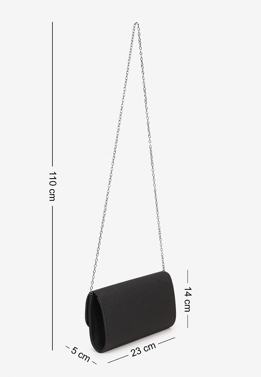 Czarna Brokatowa Torebka Kopertówka z Dodatkowym Łańcuszkiem Paselissa