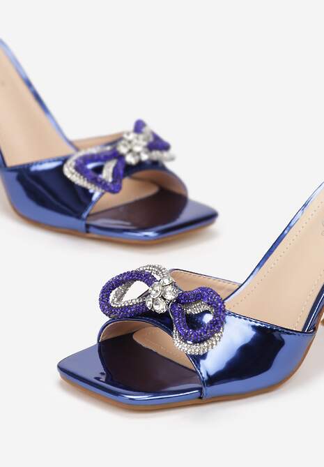 Niebieskie Sandały na Klepsydrowym Obcasie i Kokardką Vezi