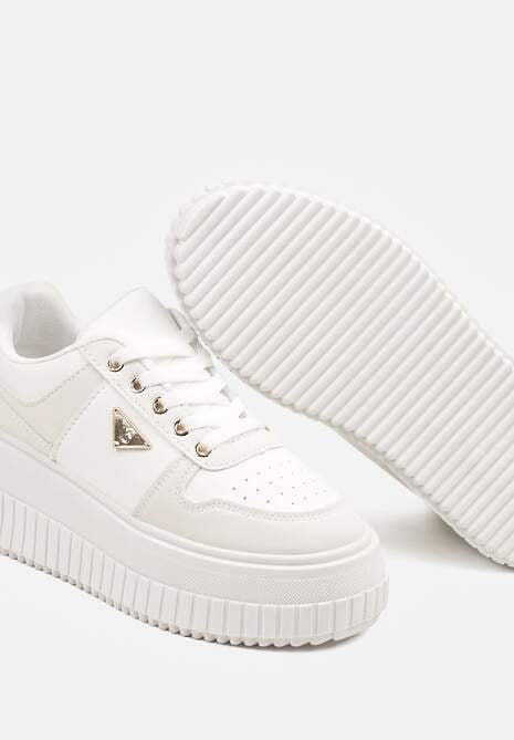 Białe Sznurowane Sneakersy Vices Tłoczonej Platformie Ozdobione Trójkątem Raviri