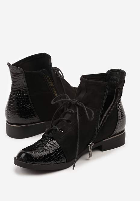 Czarne Botki Trzewiki Vices Ozdobione Lakierowanymi Elementami Afridde