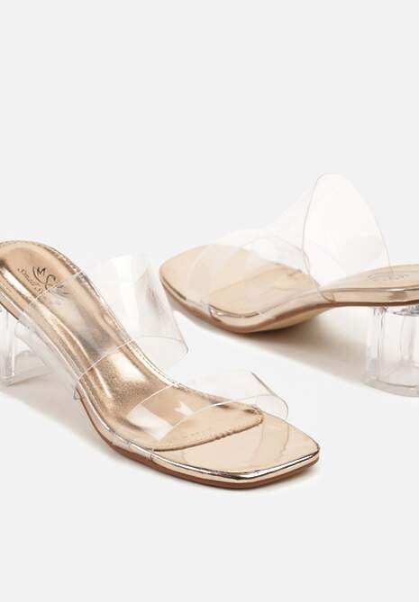 Szampańskie Klapki na Słupku Ozdobione Przezroczystymi Paskami Tatorea