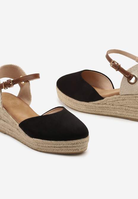 Czarne Sandały z Plecionką na Koturnie w Stylu Espadryli Effilania
