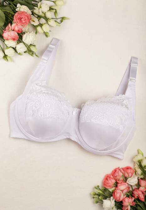 Biały Koronkowy Biustonosz na Szerokich Ramiączkach z Regulacją Madelan