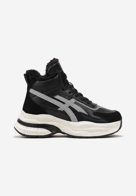 Czarne Sneakersy za Kostkę na Grubej Podeszwie Luntris