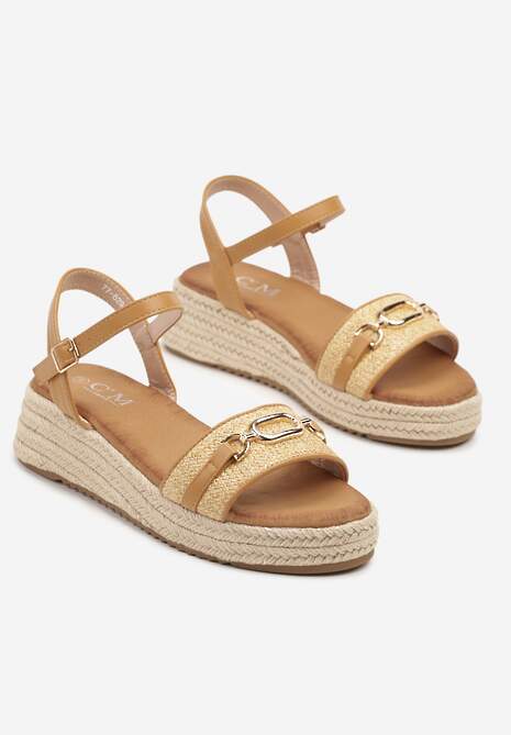 Brązowe Sandały Ozdobione Plecionką i Klamrą Lisamaria