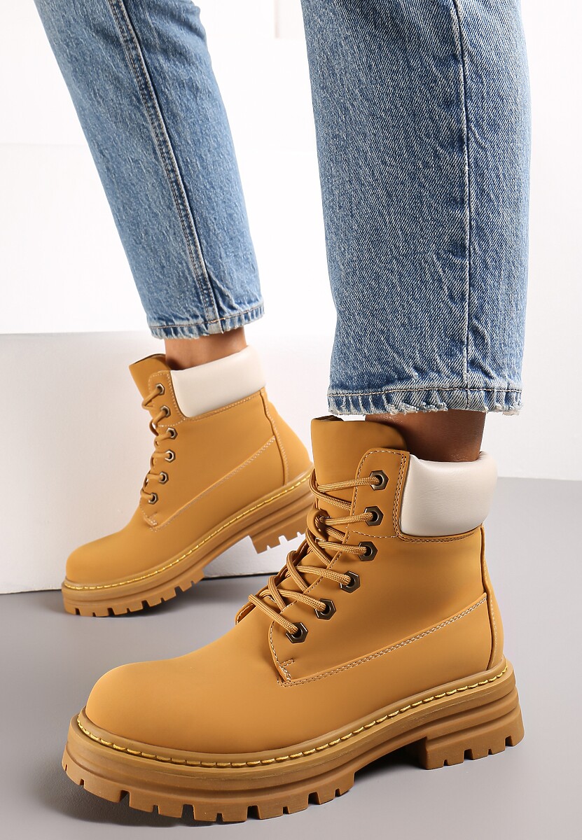 Brązowe Sznurowane Traperki z Protektorem Esmerra