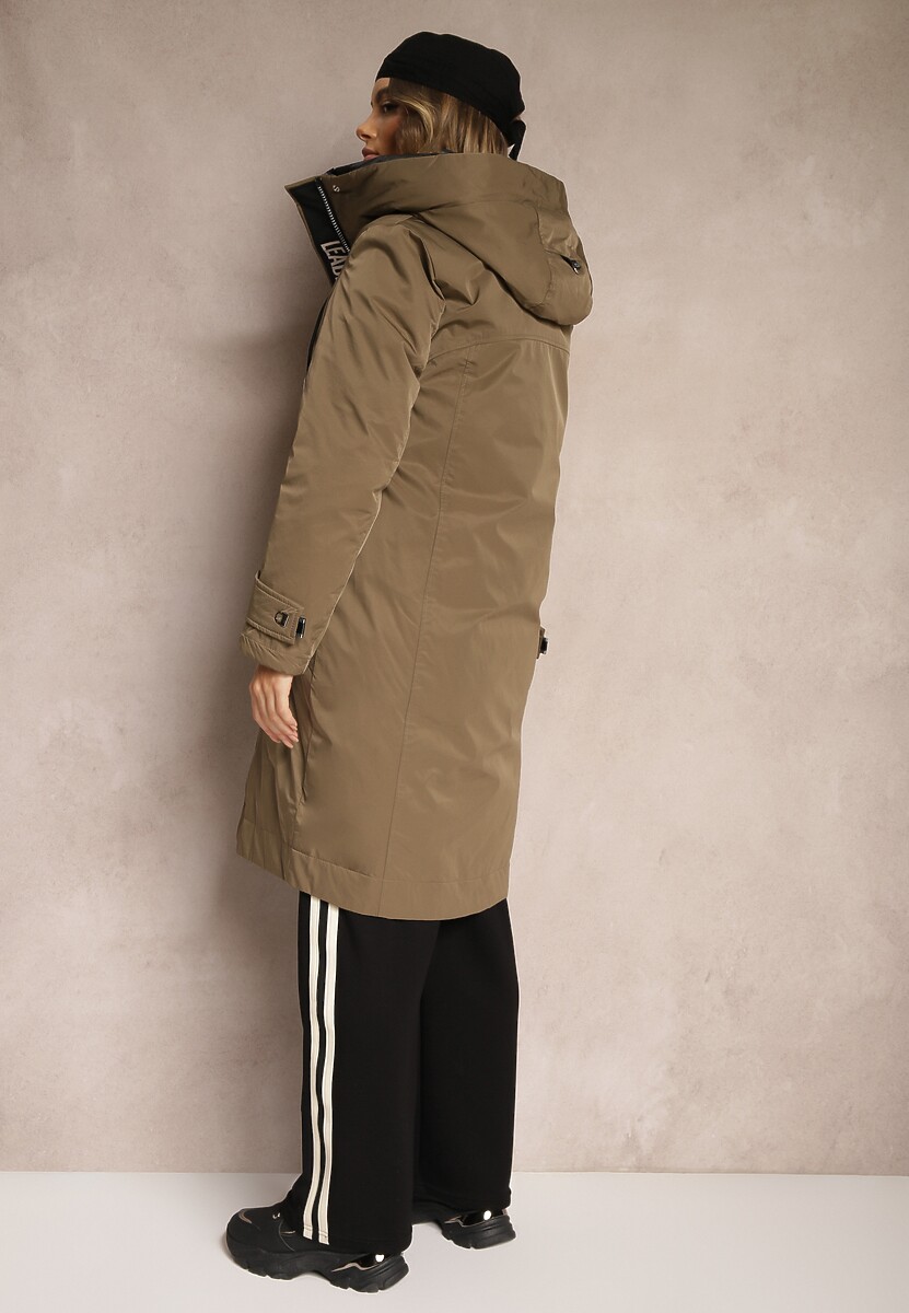 Ciemnozielona Kurtka Parka o Pudełkowym Kroju z Kapturem i Kieszeniami Kaionna