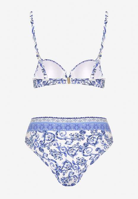 Niebieskie Bikini Zdobione Ornamentalnym Printem Biustonosz i Figi Mirulea