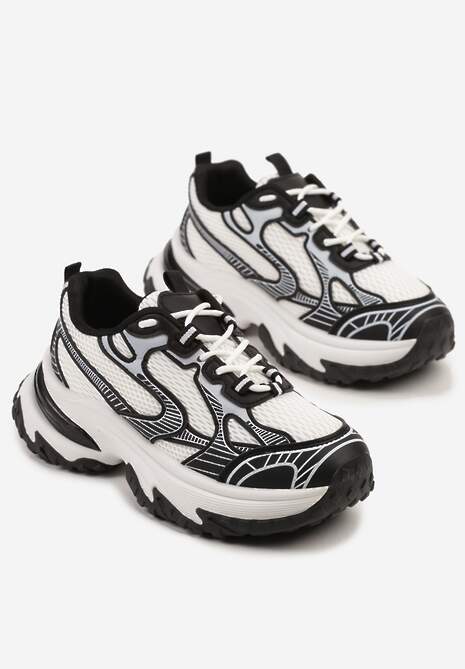 Czarne Sneakersy na Platformie z Geometrycznym Wzorem Mevriane