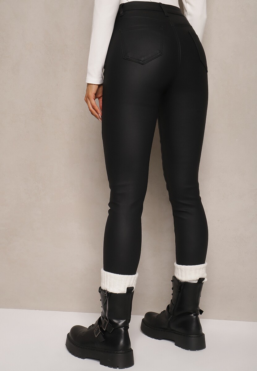 Czarne Modelujące Spodnie z Ekoskóry o Fasonie Skinny Caetana