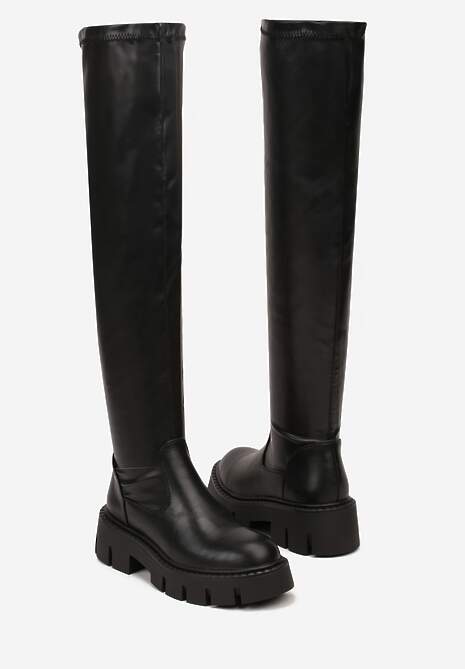 Czarne Kozaki Vices w Stylu Muszkieterek na Tłoczonej Platformie Lorisse