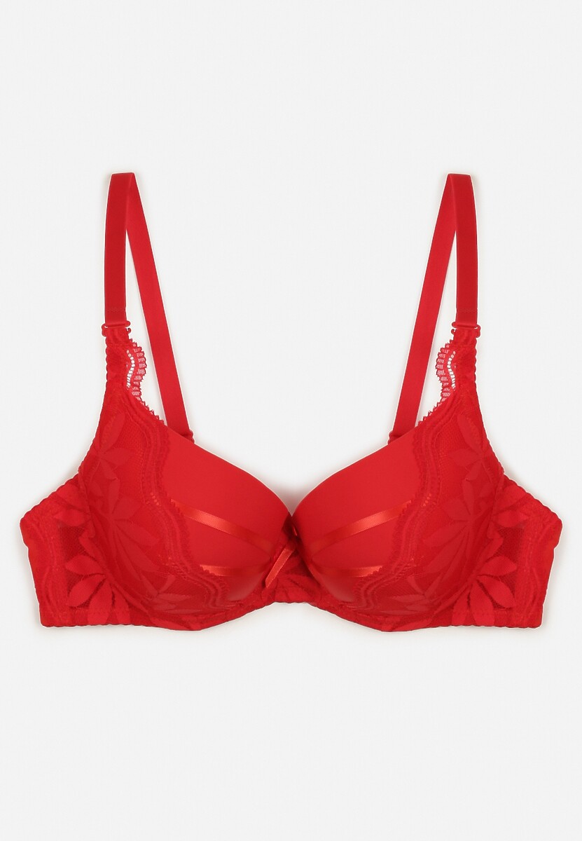 Czerwony Biustonosz Full Cup Ozdobiony Koronką Moassis