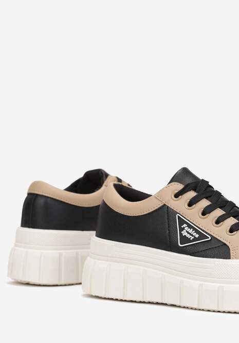 Czarne Trampki na Platformie z Przeszyciami i Sznurowaniem Anaiza