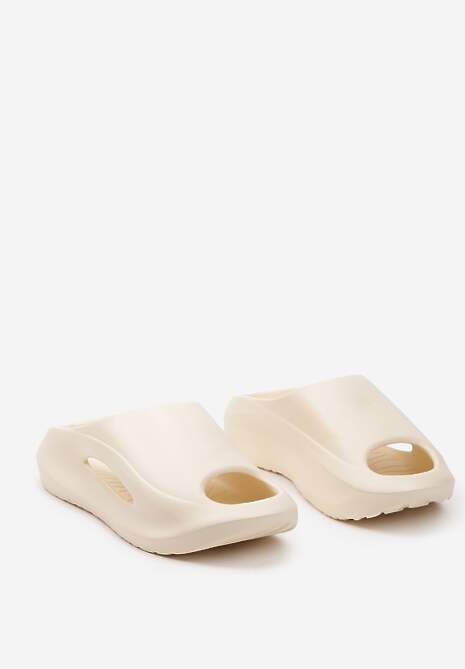 Beżowe Casualowe Klapki z Pianki na Platformie Ozdobione Wycięciem z Boku Aznelia