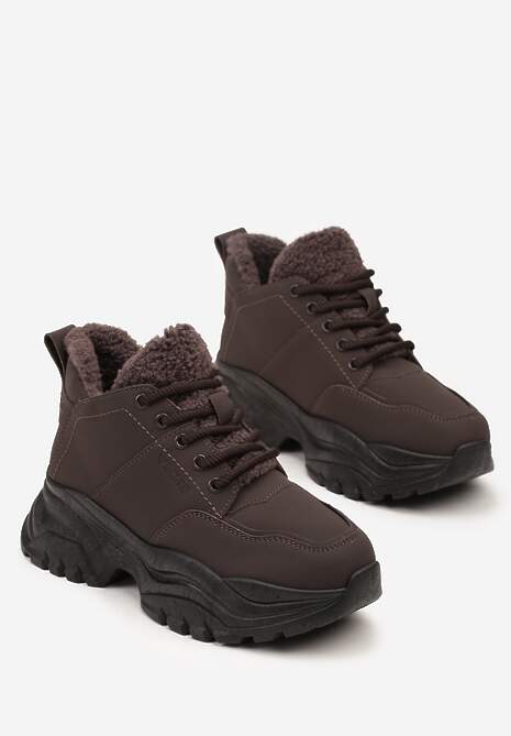 Brązowe Trapery Sneakersy Vices na Platformie z Tłoczeniem Nirrise