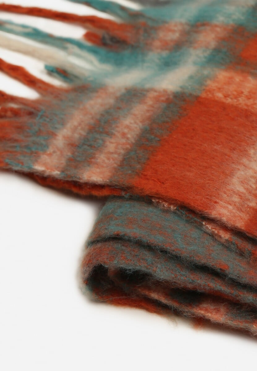 Zielono-Pomarańczowy Szalik Ozdobiony Kratką Tinadira