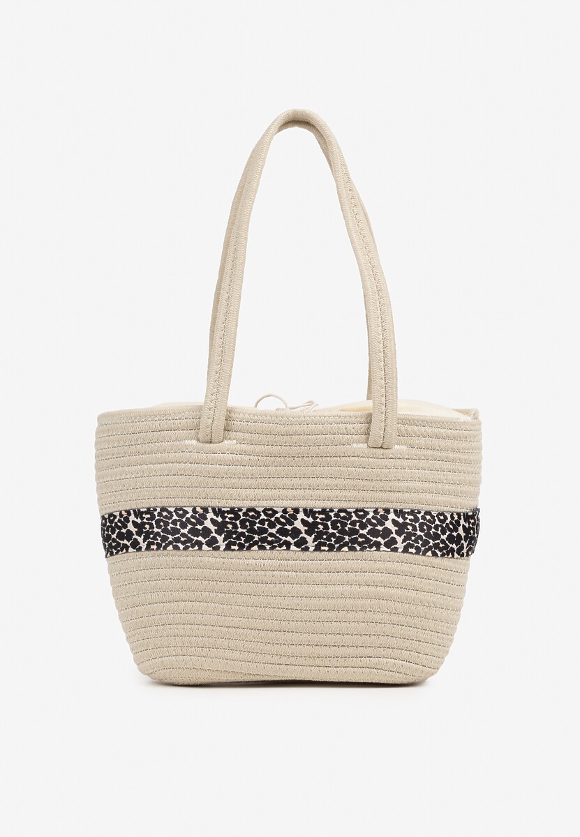 Beżowa Bawełniana Torebka z Paskiem w Panterkę Feluseria