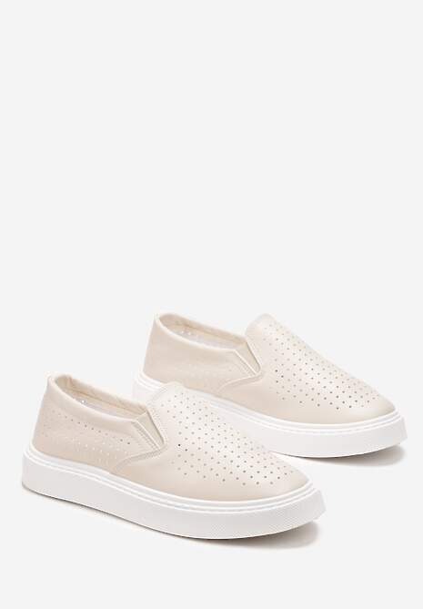 Beżowe Ażurowe Tenisówki Wsuwane na Platformie Biafa